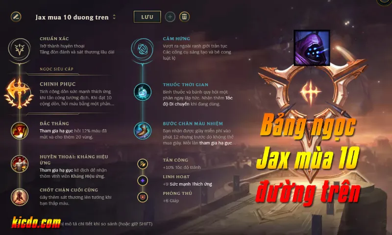 Bảng ngọc Jax mùa 14 đường trên