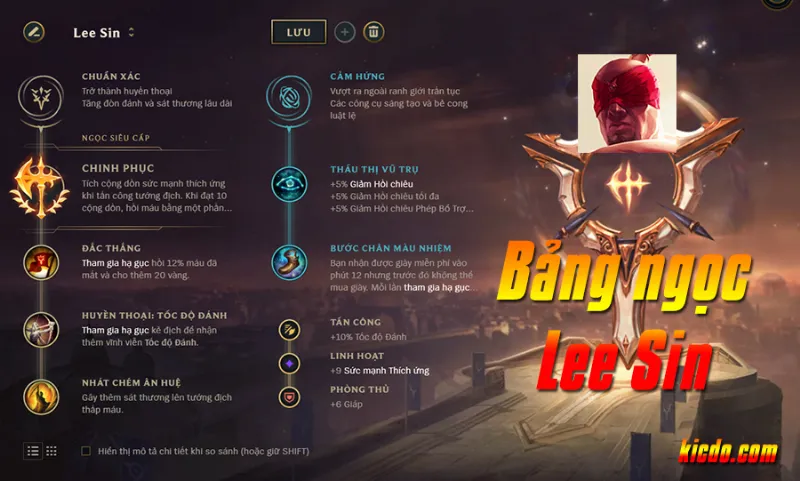 Bảng ngọc Lee Sin mùa 14