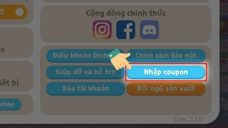  Bấm vào mục Nhập coupon