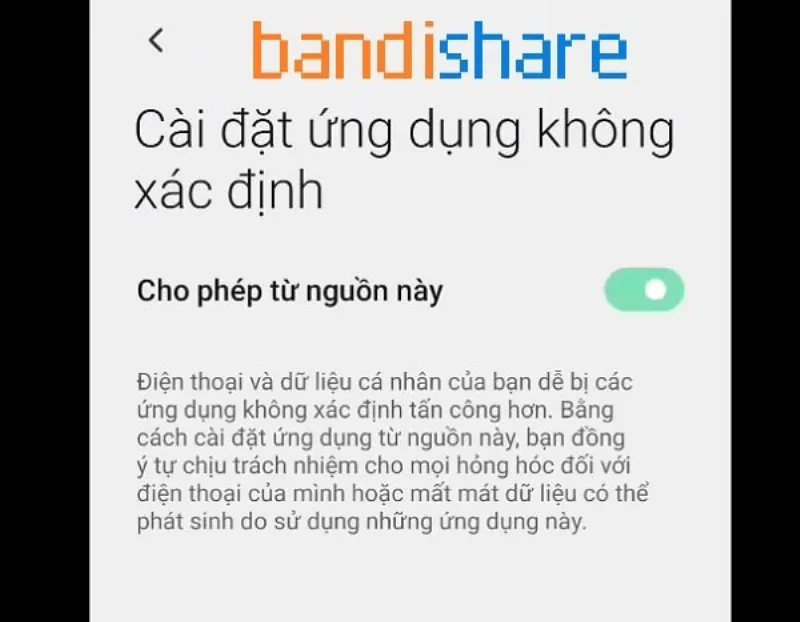 Cho phép cài đặt từ nguồn không xác định